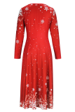 Elegant Snowflakes Patchwork V Neck Long Dresses