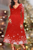 Elegant Snowflakes Patchwork V Neck Long Dresses