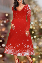 Elegant Snowflakes Patchwork V Neck Long Dresses