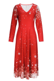Elegant Snowflakes Patchwork V Neck Long Dresses