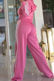 Casual Solid Color Draw String Turndown Collar Long Sleeve Two Pieces