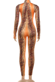 Sexy Print Hollow Out O Neck Skinny Jumpsuits