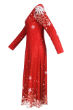 Elegant Snowflakes Patchwork V Neck Long Dresses