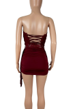 Sexy Solid Color Cross Straps Strapless Sleeveless Two Pieces