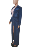 Casual Solid Color Pocket Turndown Collar Long Sleeve Denim Jacket