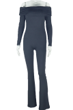 Casual Solid Color Ruched Off Shoulder Skinny Jumpsuits