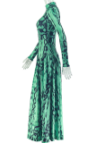 Elegant Print Patchwork Turtleneck Long Dresses