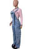 Casual Solid Color Pocket Sleeveless Loose Denim Jumpsuits