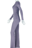 Casual Solid Color Ruched Off Shoulder Skinny Jumpsuits