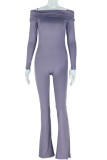Casual Solid Color Ruched Off Shoulder Skinny Jumpsuits
