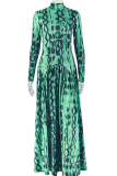 Elegant Print Patchwork Turtleneck Long Dresses
