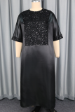 Casual Solid Color Sequins O Neck Long Dresses