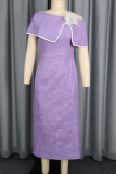 Elegant Solid Color Flowers Oblique Collar Long Dresses