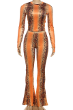 Casual Print Patchwork O Neck Long Sleeve Two Pieces