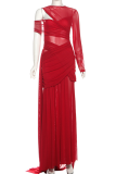 Sexy Solid Color Hollow Out O Neck Long Dresses