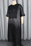 Casual Solid Color Sequins O Neck Long Dresses