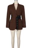 Casual Solid Color Patchwork Turn-back Collar Outerwear