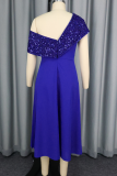 Elegant Solid Color Sequins Oblique Collar Evening Dresses