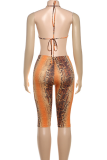 Sexy Snakeskin Print Backless Halter Sleeveless Two Pieces