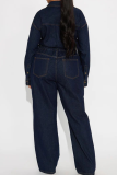 Casual Solid Color Buckle Turndown Collar Long Sleeve Regular Denim Jumpsuits