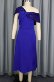 Elegant Solid Color Sequins Oblique Collar Evening Dresses
