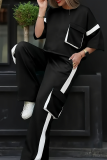 Casual Pocket Contrast O Neck Long Sleeve Two Pieces