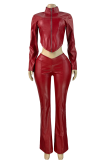 Casual Solid Color Zipper Zipper Collar Long Sleeve Two Pieces