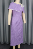 Elegant Solid Color Flowers Oblique Collar Long Dresses