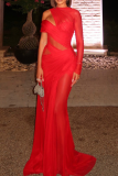 Sexy Solid Color Hollow Out O Neck Long Dresses