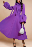 Elegant Solid Color Strap Design O Neck Long Dresses