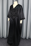 Casual Solid Color Sequins V Neck Long Dresses