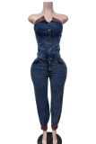 Casual Solid Color Buckle Strapless Sleeveless Two Pieces