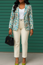 Casual Print Contrast Turn-back Collar Long Sleeve Two Pieces