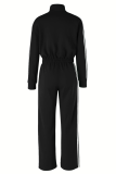 Casual Stripe Contrast Zipper Collar Long Sleeve Two Pieces