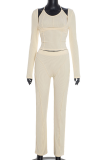 Casual Solid Color Patchwork Halter Long Sleeve Two Pieces
