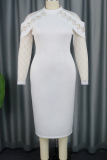 Elegant Solid Color Lace O Neck Wrapped Skirt Dresses