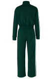 Casual Stripe Contrast Zipper Collar Long Sleeve Two Pieces