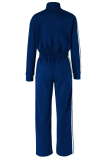 Casual Stripe Contrast Zipper Collar Long Sleeve Two Pieces