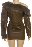 Sexy Solid Color Fluffy Oblique Collar Wrapped Skirt Dresses