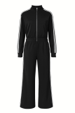 Casual Stripe Contrast Zipper Collar Long Sleeve Two Pieces