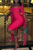 Sexy Solid Color Slit Square Neck Wrapped Skirt Dresses