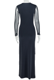 Elegant Solid Color Slit O Neck Long Dresses