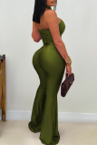 Sexy Solid Color Backless Halter Regular Jumpsuits