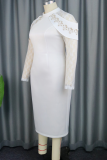 Elegant Solid Color Lace O Neck Wrapped Skirt Dresses