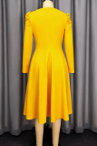 Elegant Solid Color Buttons O Neck A Line Dresses