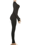 Sexy Solid Color Cross Straps Square Neck Skinny Jumpsuits