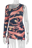 Sexy Print Strap Design Asymmetrical Collar Wrapped Skirt Dresses