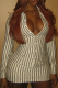 Sexy Stripe Buckle Turndown Collar Long Sleeve Two Pieces