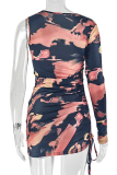 Sexy Print Strap Design Asymmetrical Collar Wrapped Skirt Dresses