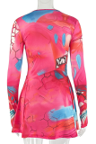 Sexy Print Patchwork O Neck A Line Dresses